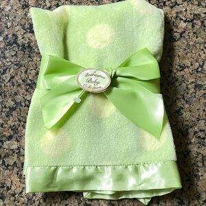 Bearington Baby Security Blanket Green Minky Dot With Green Satin NWT